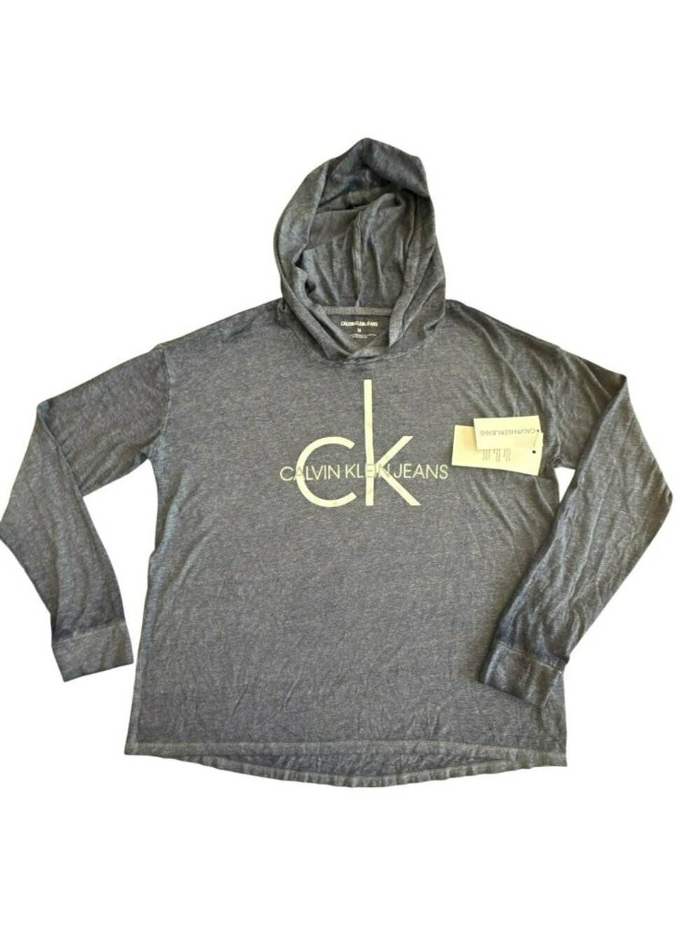 Calvin Klein Jeans Hoodie T-Shirt Medium Blue Long Sleeve Logo NWT